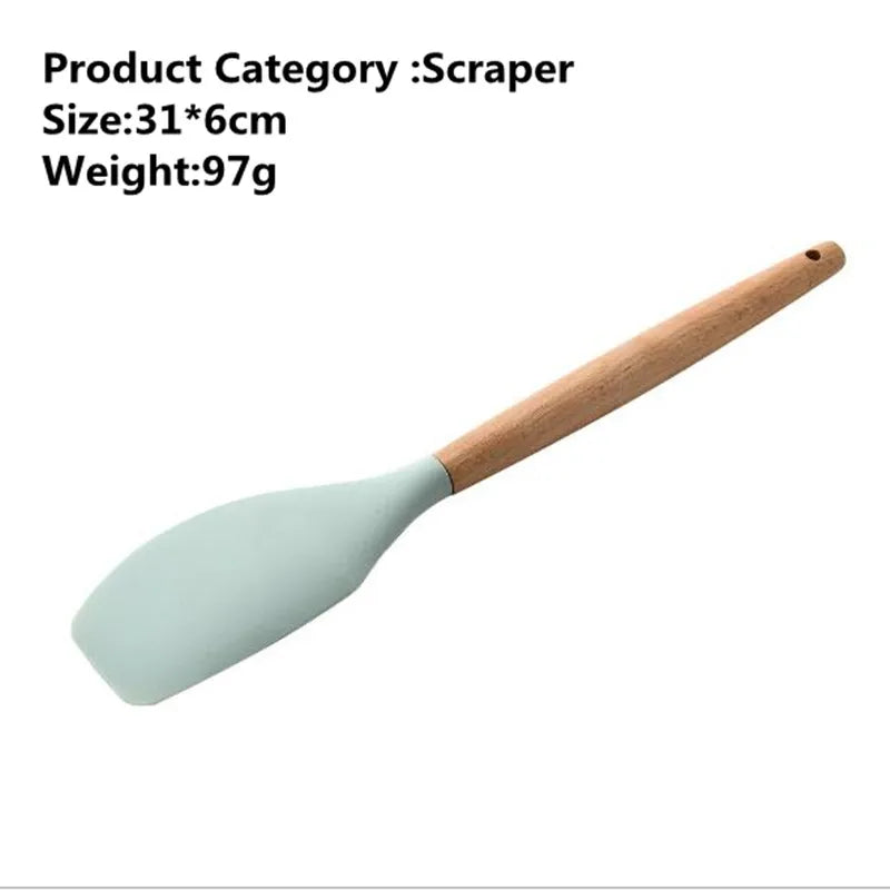 Nonstick Silicone Kitchen Utensils: Spatula, Brush, Scraper