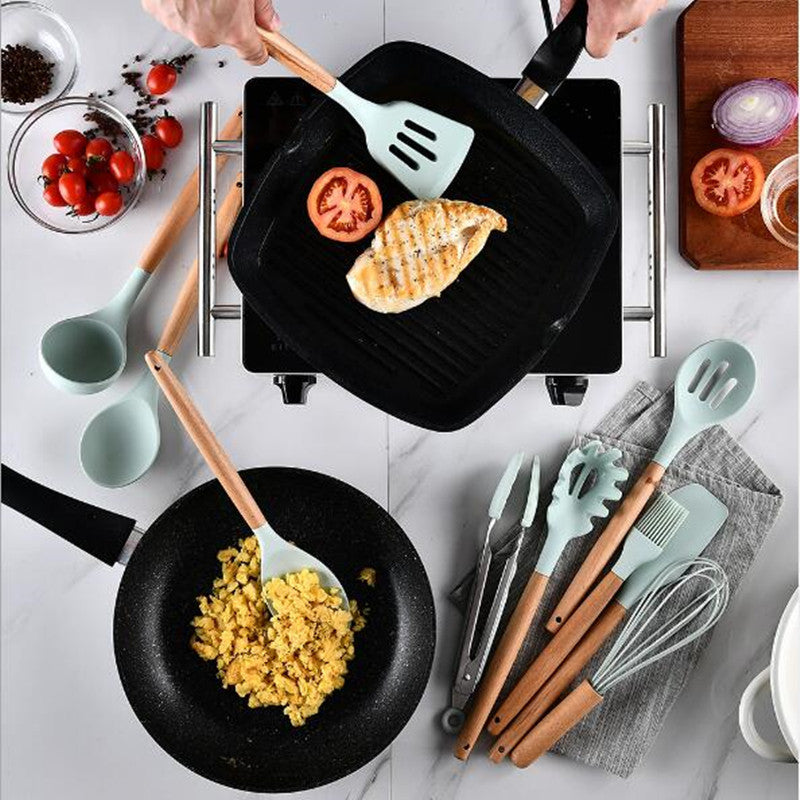 Nonstick Silicone Kitchen Utensils: Spatula, Brush, Scraper