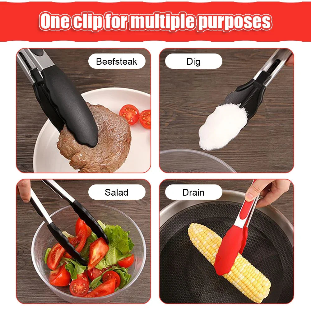 Silicone Kitchen Tongs - 7/9/12in BBQ, Baking, Salad