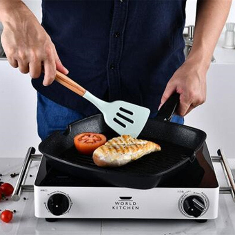 Nonstick Silicone Kitchen Utensils: Spatula, Brush, Scraper