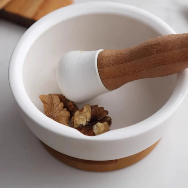 1PC Ceramic Mortar Pestle Manual Grinder European‑Style Pepper Grinding Bowl Crusher for Household Kitchen Use