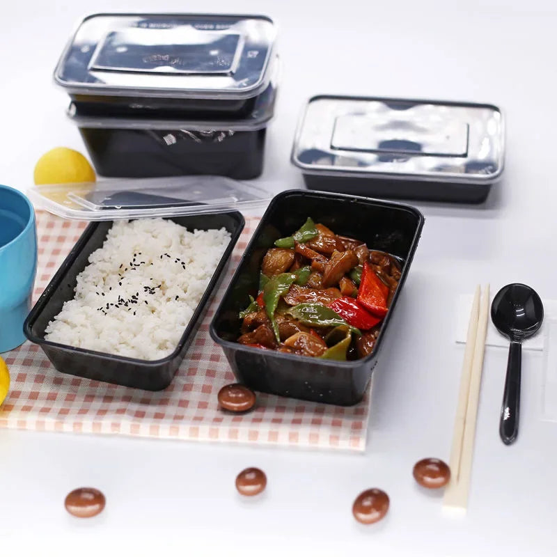 Black Plastic Food Containers 10PCS with Lids - Disposable & Handy