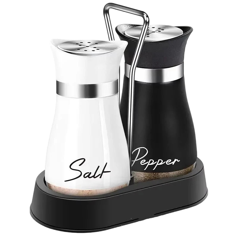 Glass Spice Bottle Adjustable Refillable Salt and Pepper Shakers with Shelf Spice Dispenser Pour Holes Kitchen Gadget