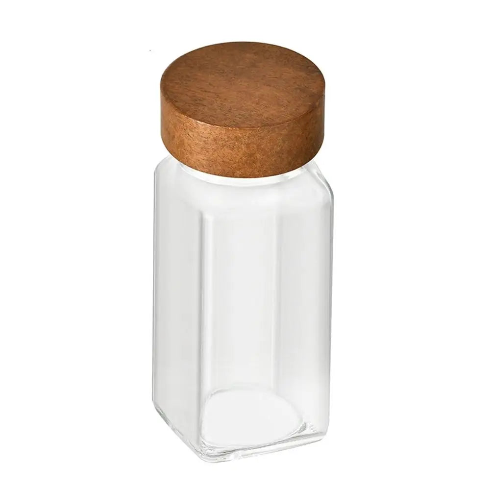 Glass Spice Jars with Acacia Lids - Sealed Storage Bottles