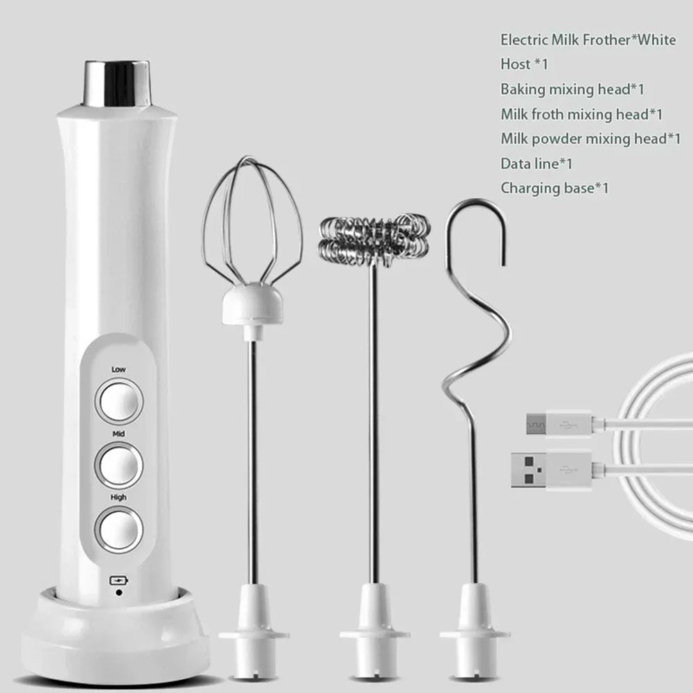 USB Rechargeable Milk Frother Mini Handheld Electric Foam Maker with 3 Speed Whisks for Latte Cappuccino Espresso Hot Chocolate Stainless Steel Egg Beater Drink Mixer Kitchen Gadgets Tools Great for Home Use and Quick Mixing