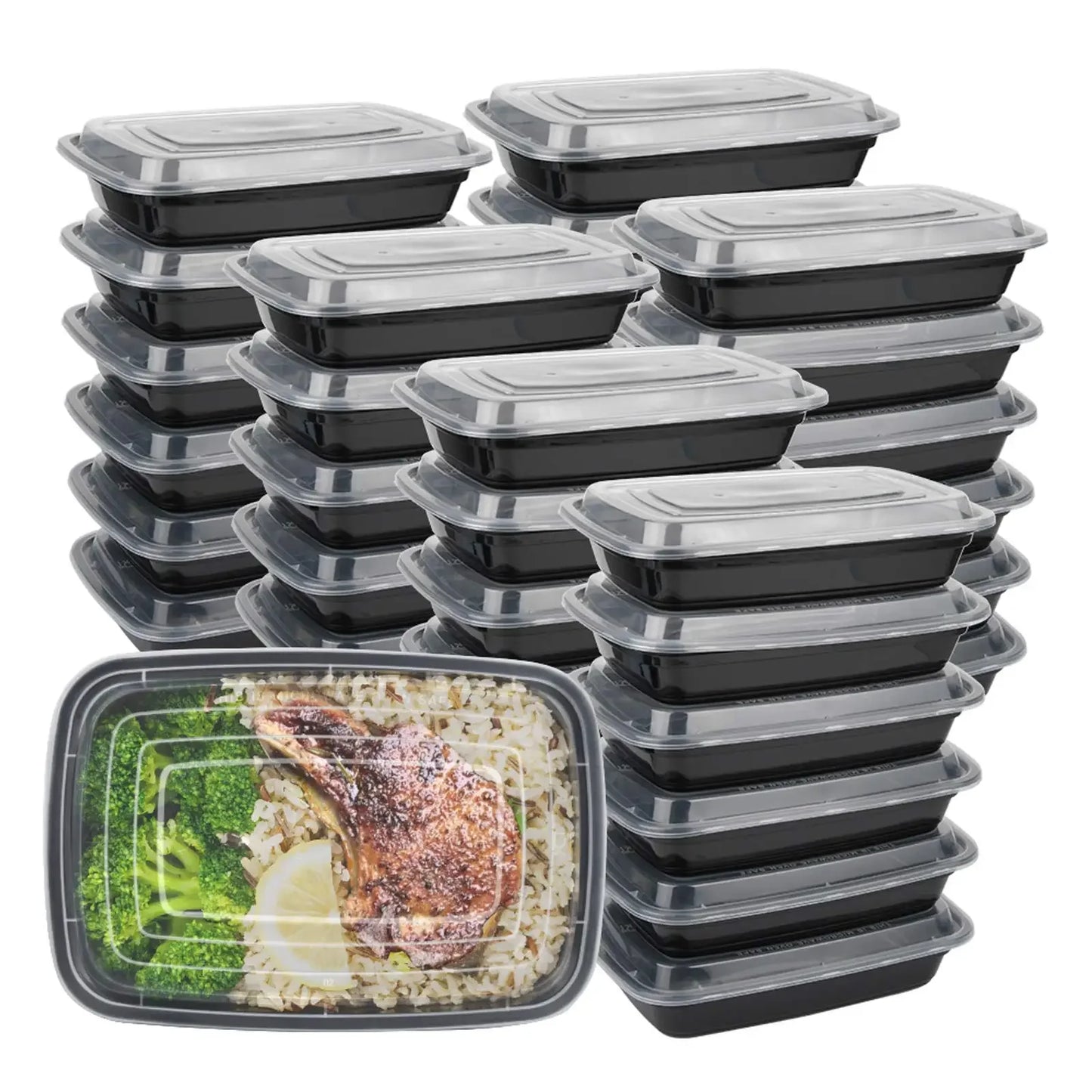 Black Plastic Food Containers 10PCS with Lids - Disposable & Handy
