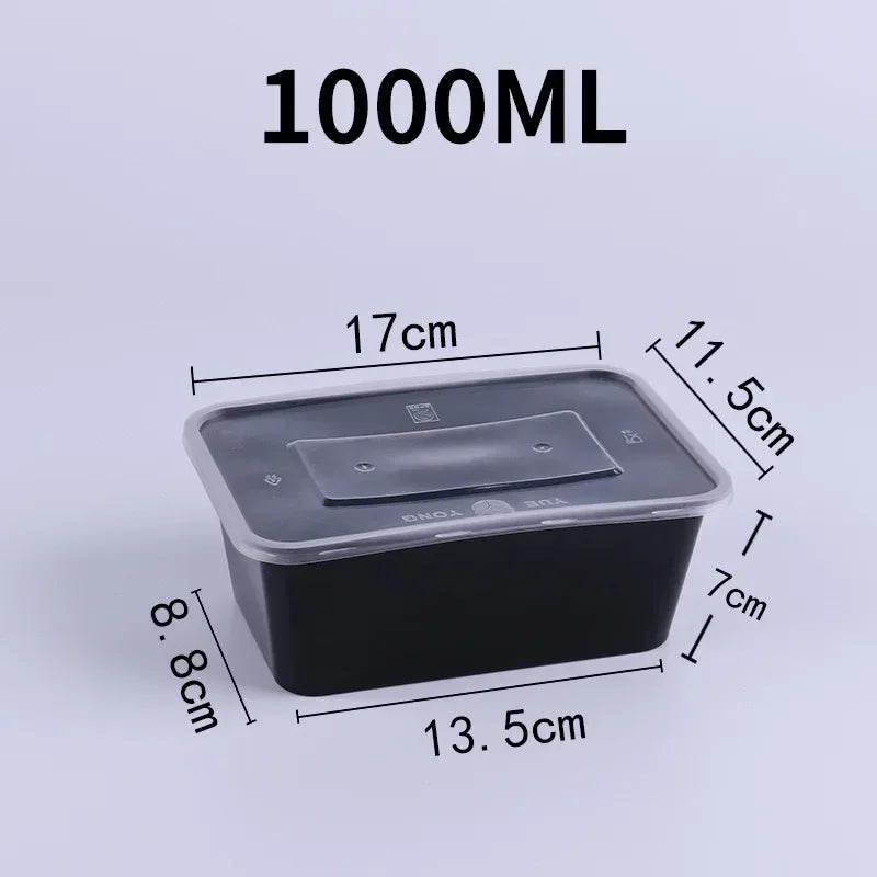 Black Plastic Food Containers 10PCS with Lids - Disposable & Handy