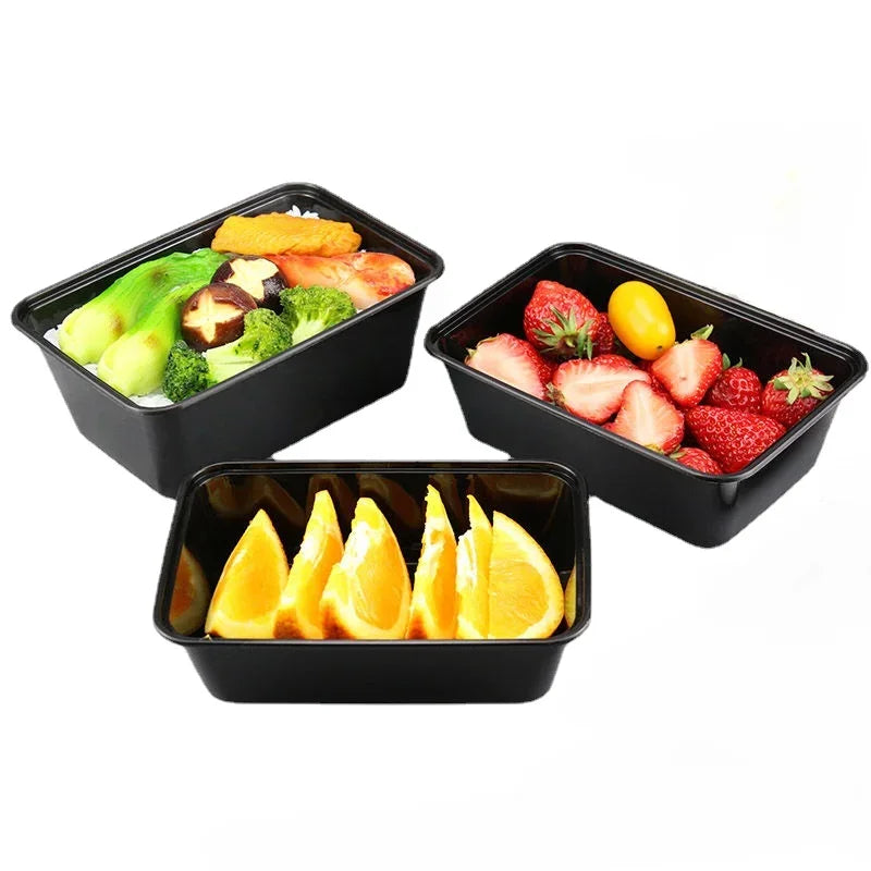 Black Plastic Food Containers 10PCS with Lids - Disposable & Handy