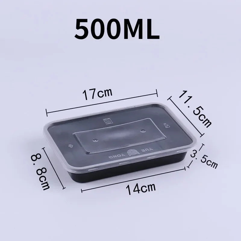 Black Plastic Food Containers 10PCS with Lids - Disposable & Handy