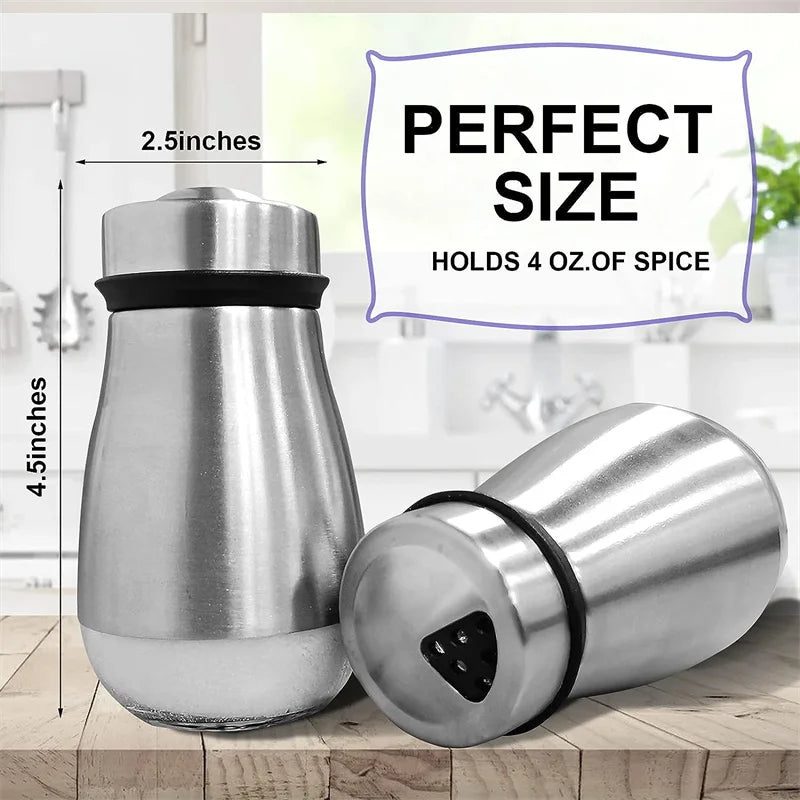 Stainless Steel Glass Bottom Salt and Pepper Seasoning Shaker Spice Dispenser Pepper Shaker BBQ Kitchen Gadgets Salt Containeri