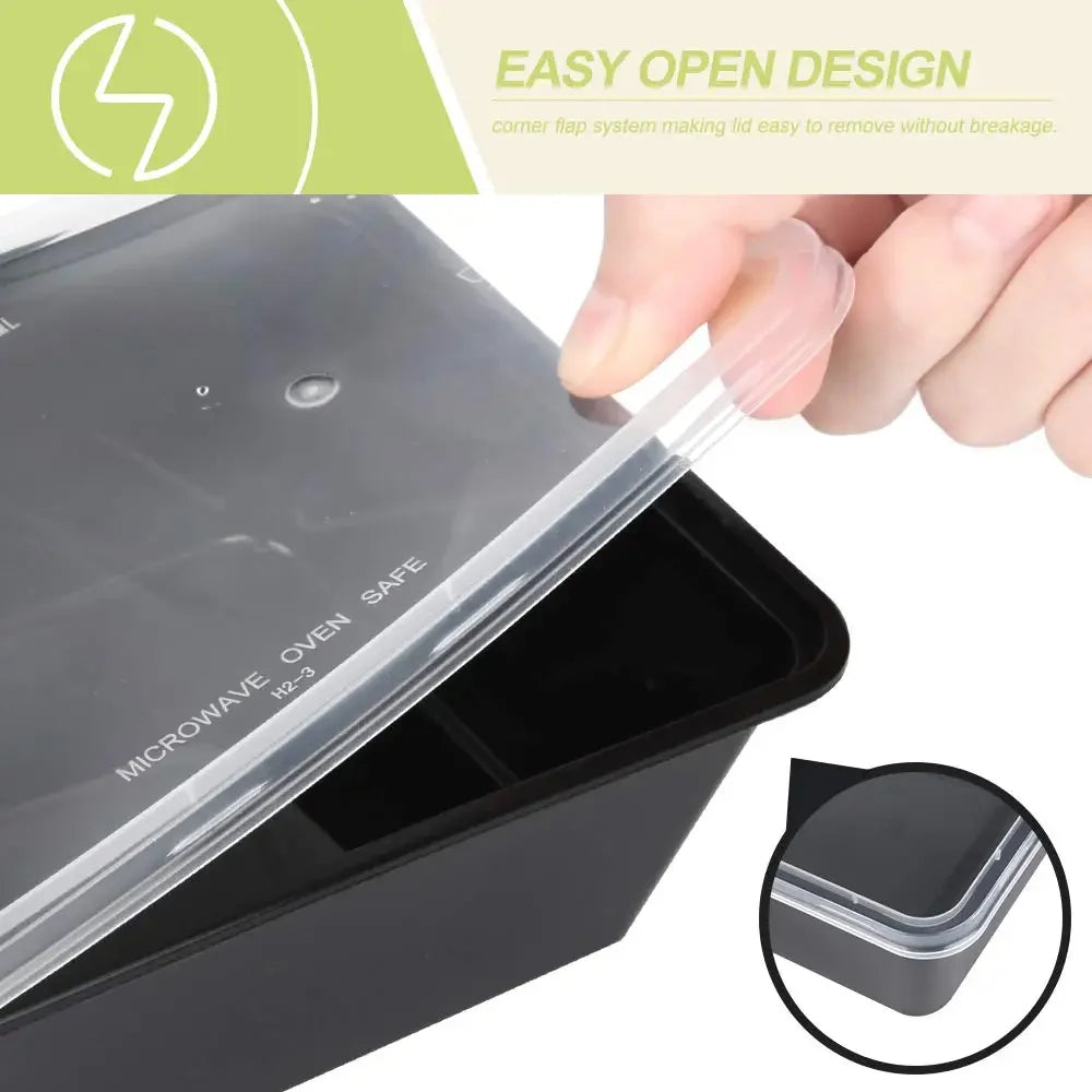 Black Plastic Food Containers 10PCS with Lids - Disposable & Handy