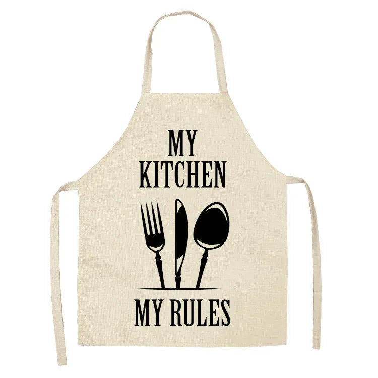 Apron: Alphabet Kitchen Aprons - Cotton Linen Bibs for Women