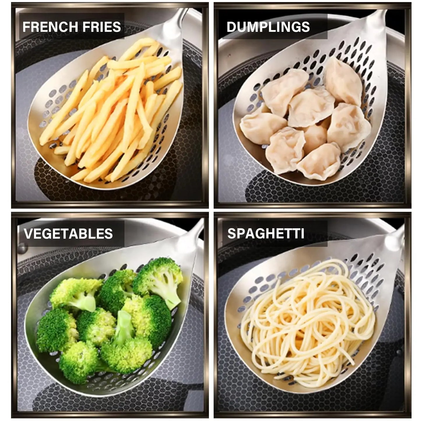 1Pc Heavy-Duty Stainless Steel Ladle Skimmer - High-Temp Resistant Fine Mesh Ergonomic Handle for Frying Hot Pot Kitchen Utensil