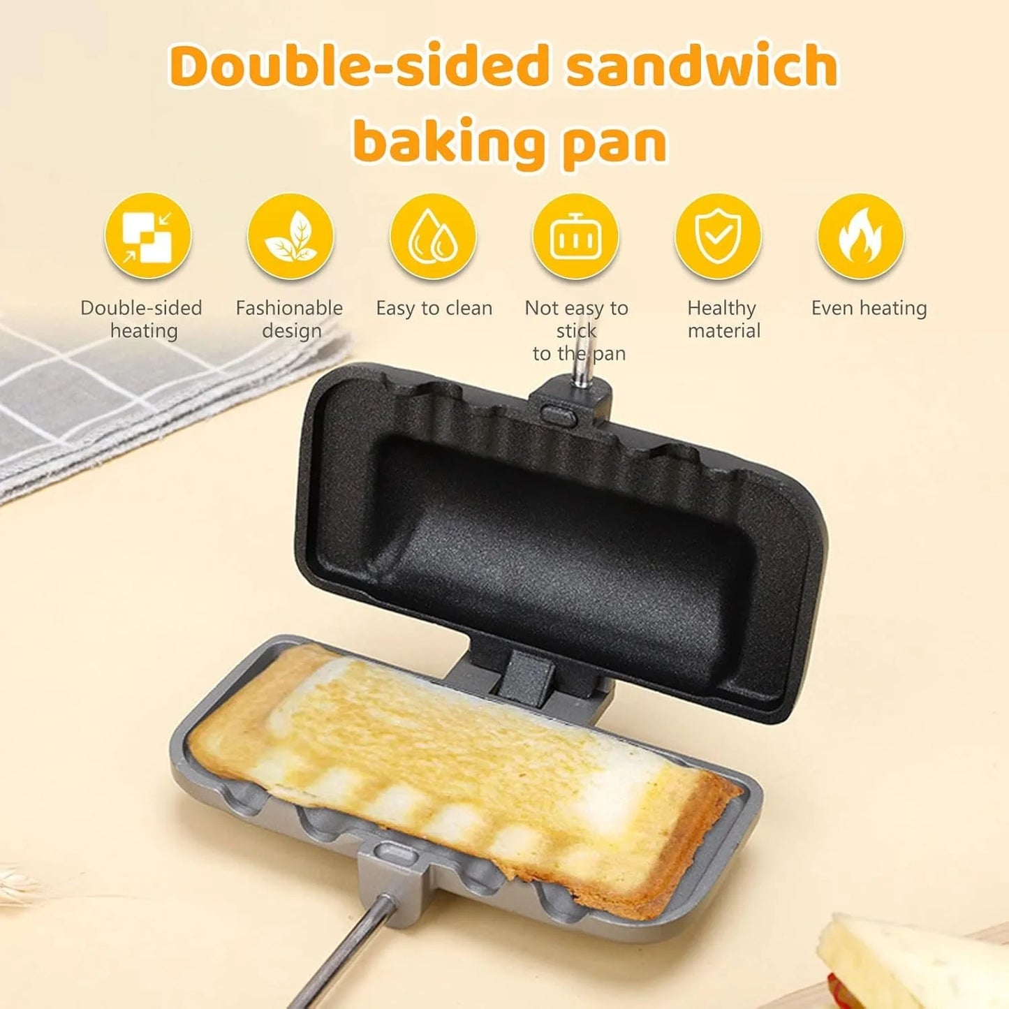 Hot Sandwich Maker, Double-Sided Sandwich Baking Pan,Double Sided Frying Pan for Breakfast,Hot Dog Toaster,Campfire Sandwich Maker(1Pcs)