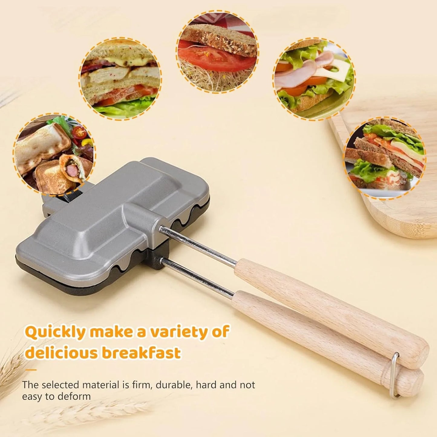 Hot Sandwich Maker, Double-Sided Sandwich Baking Pan,Double Sided Frying Pan for Breakfast,Hot Dog Toaster,Campfire Sandwich Maker(1Pcs)