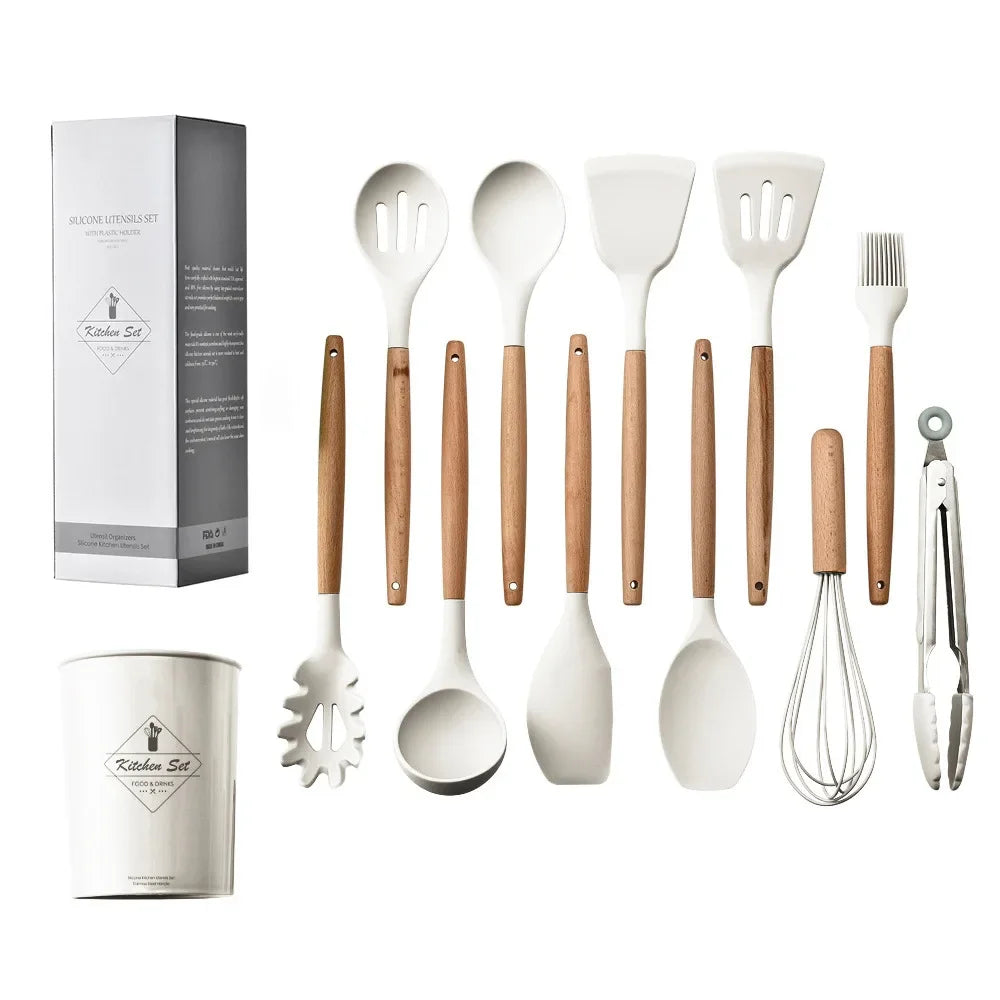 Silicone Kitchenware Utensils Set - 12PCS Non-Stick Cookware