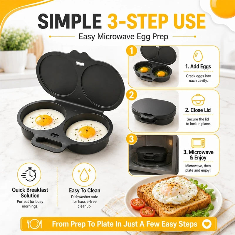 Microwave Double Egg Poacher Food Grade Plastics Reusable Kitchen Cooking Omelet Mold Heat-resistant Portable Kitchen Gadget
