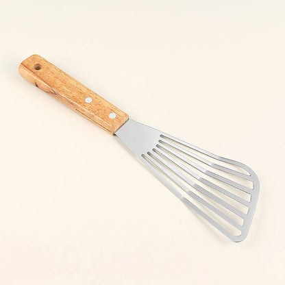 Fish Frying Spatula: Stainless Steel & Wood Handle