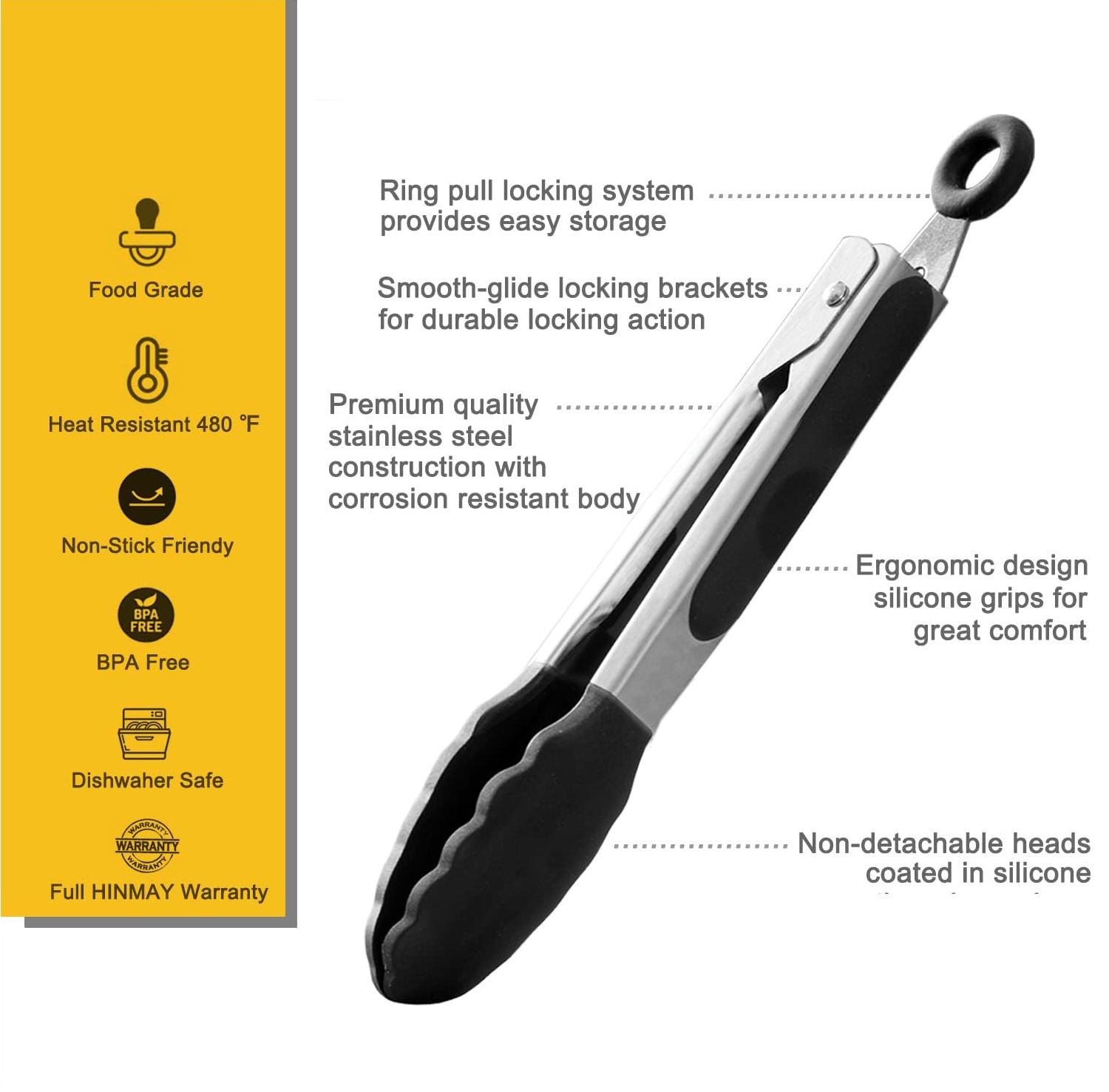 Kitchen Tongs: 3pc Silicone Tip Set 7/9/12 inch