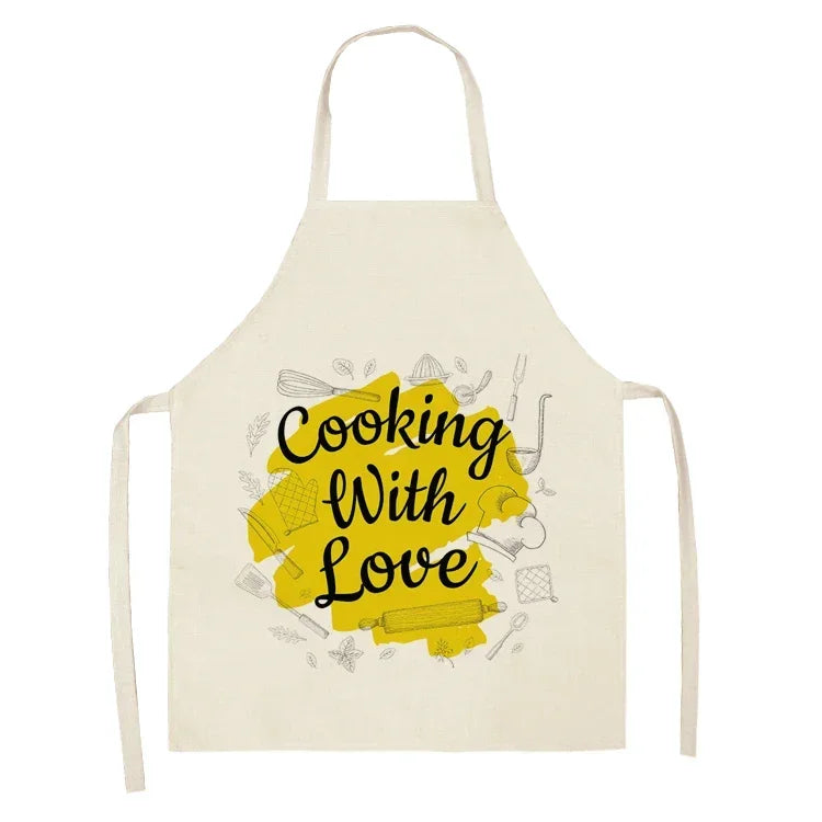 Apron: Alphabet Kitchen Aprons - Cotton Linen Bibs for Women