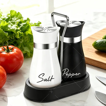 Glass Spice Bottle Adjustable Refillable Salt and Pepper Shakers with Shelf Spice Dispenser Pour Holes Kitchen Gadget