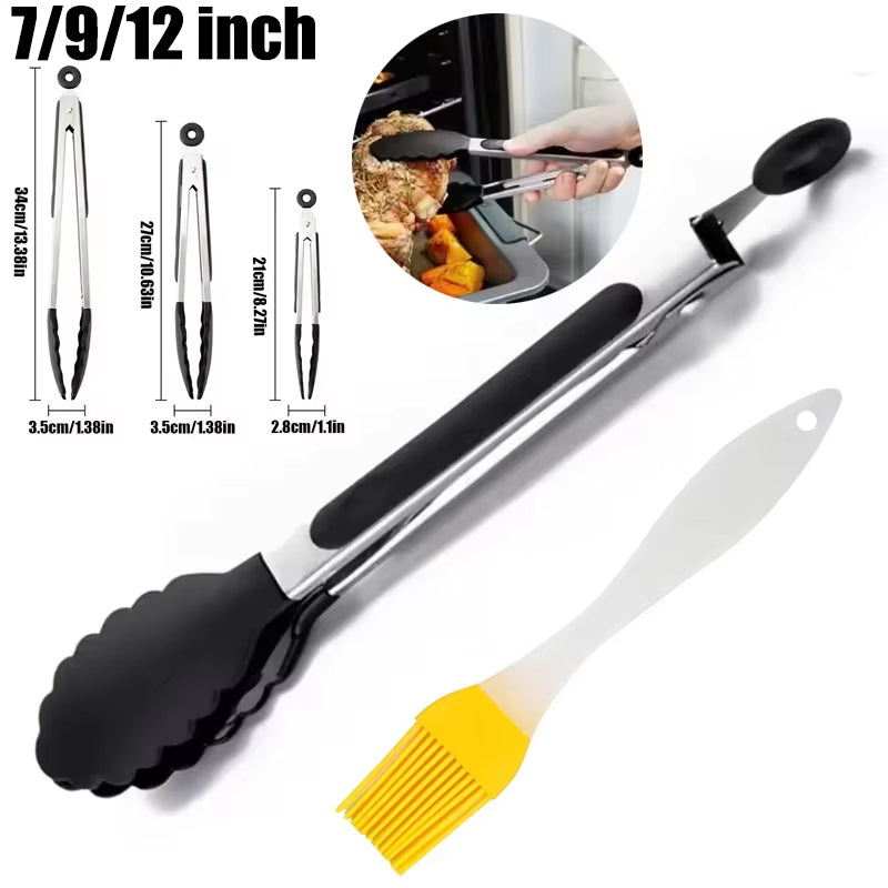 Kitchen Tongs: 3pc Silicone Tip Set 7/9/12 inch