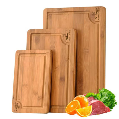 Nifogo 5 Pack Bamboo Cutting Boards Set with Juice Groove, Multipurpose Wooden Kitchen Chopping Boards for Meat, Vegetables, Bread, Serving Tray