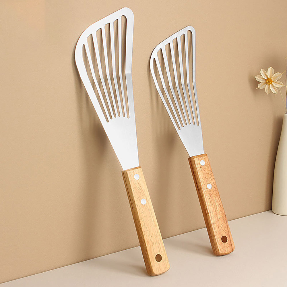 Fish Frying Spatula: Stainless Steel & Wood Handle