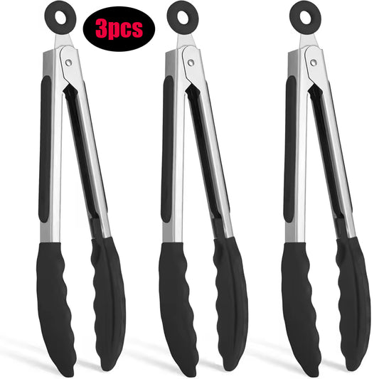 Kitchen Tongs: 3pc Silicone Tip Set 7/9/12 inch