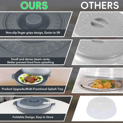10.2" Microwave Food Cover & Splatter Guard - Collapsible Lid