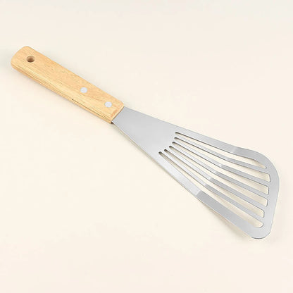 Fish Frying Spatula: Stainless Steel & Wood Handle