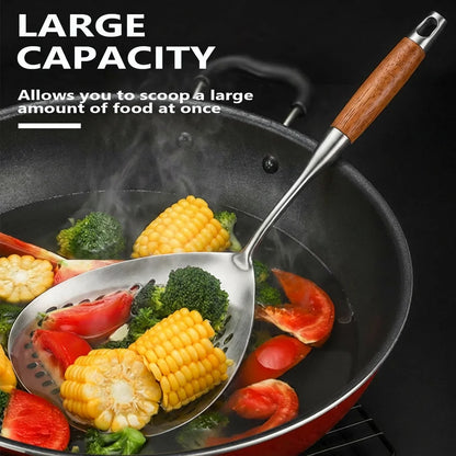 1Pc Heavy-Duty Stainless Steel Ladle Skimmer - High-Temp Resistant Fine Mesh Ergonomic Handle for Frying Hot Pot Kitchen Utensil