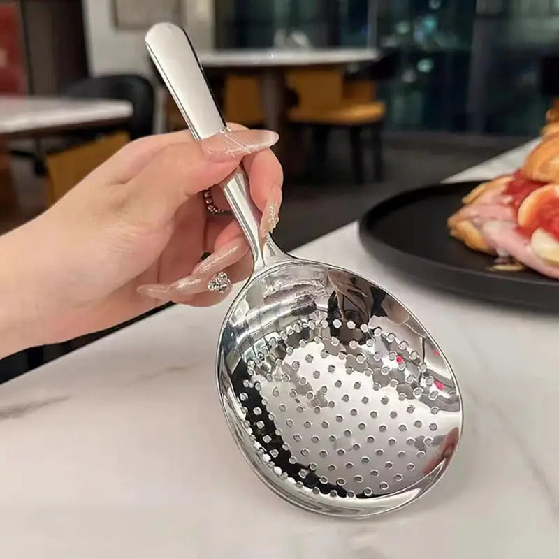Serving Spoon: Stainless Steel Ladle - Heat Insulated Handle, Drain Hole