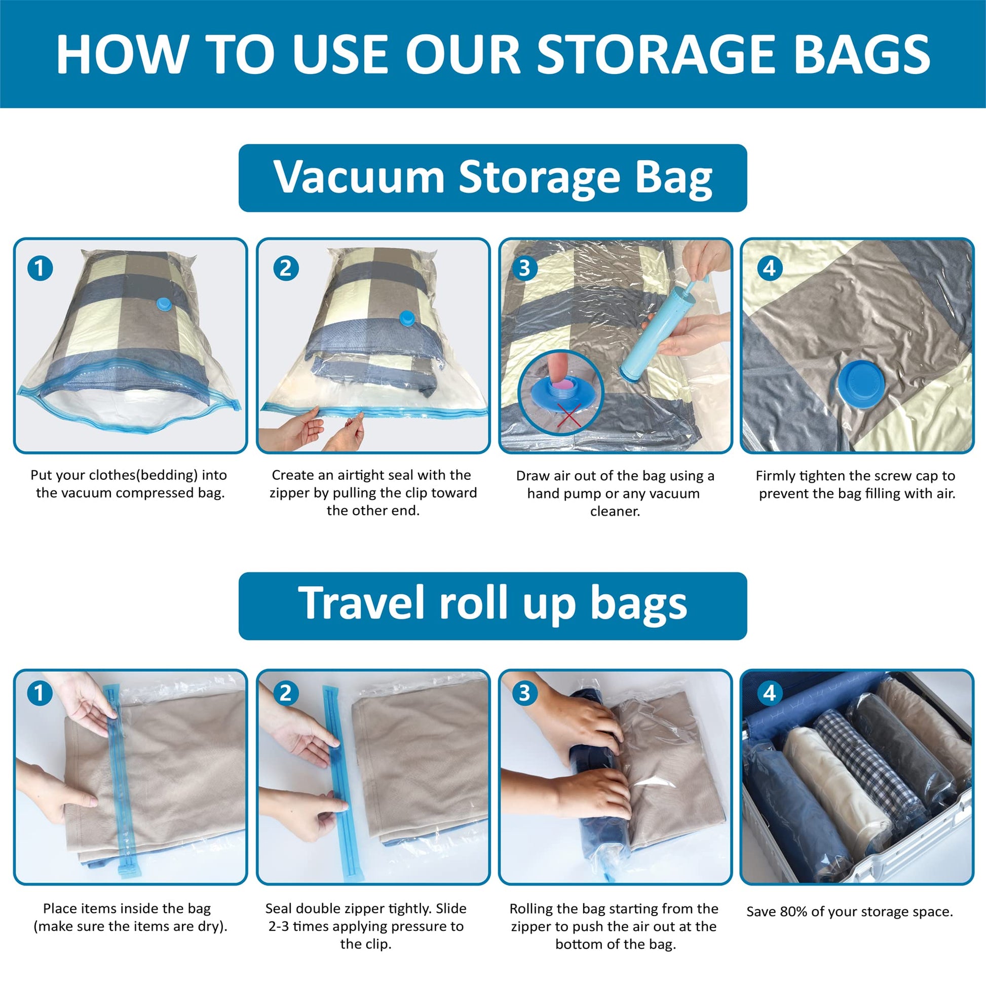 Vacuum Zip Bags 20 Pack - Space Saver for Comforters