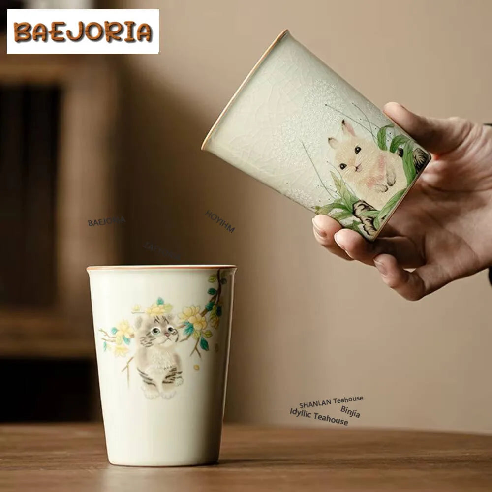 250ml Cream Ru Kiln Porcelain Teacup Cute Rabbit Cola Cup Tea Making Water Jug Large Ceramic Coffee Cup Kung Fu Teaset Drinkware