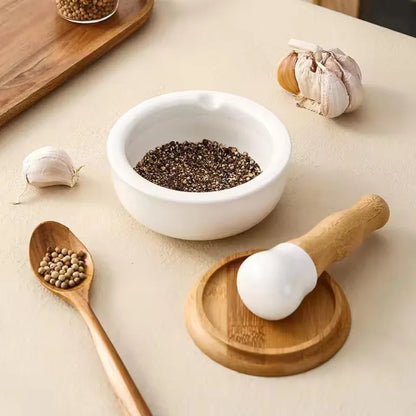 1PC Ceramic Mortar Pestle Manual Grinder European‑Style Pepper Grinding Bowl Crusher for Household Kitchen Use