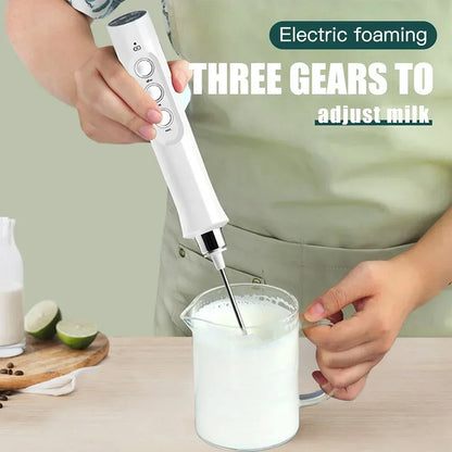USB Rechargeable Milk Frother Mini Handheld Electric Foam Maker with 3 Speed Whisks for Latte Cappuccino Espresso Hot Chocolate Stainless Steel Egg Beater Drink Mixer Kitchen Gadgets Tools Great for Home Use and Quick Mixing