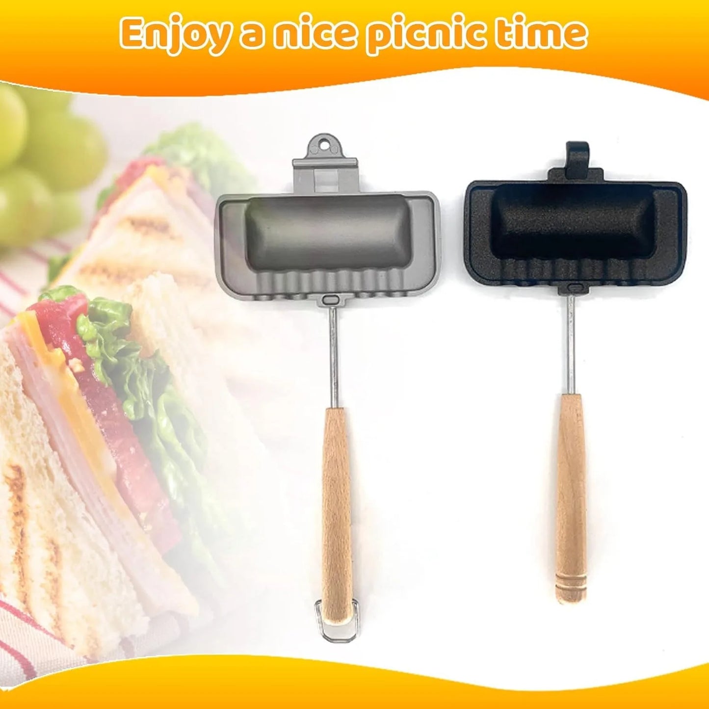 Hot Sandwich Maker, Double-Sided Sandwich Baking Pan,Double Sided Frying Pan for Breakfast,Hot Dog Toaster,Campfire Sandwich Maker(1Pcs)