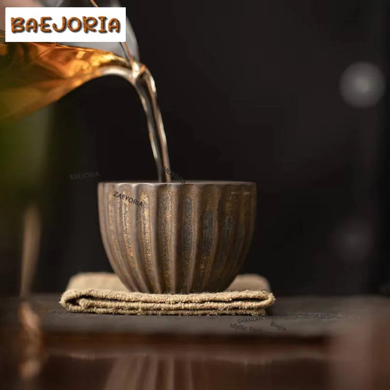 Japanese Gilded Iron Glazed Tea Cup Antique Crude Pottery Master Cup Tasting Tea Bowl Ceramic Coffee Water Mug Kung Fu Teaset
