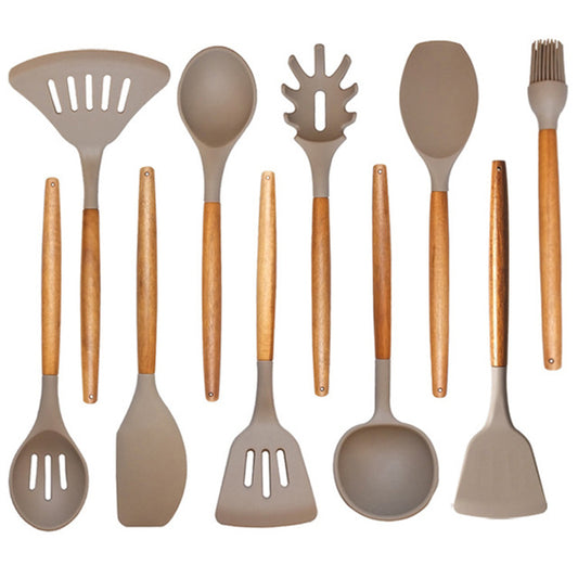 Kitchenware Silicone Set: Acacia Handle Spatula & Spoon