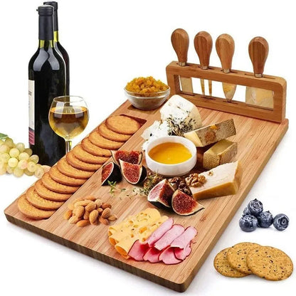 Charcuterie Board: Bamboo Cheese Board Set with Knife & Slicer