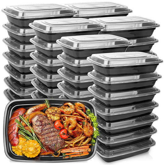 Black Plastic Food Containers 10PCS with Lids - Disposable & Handy