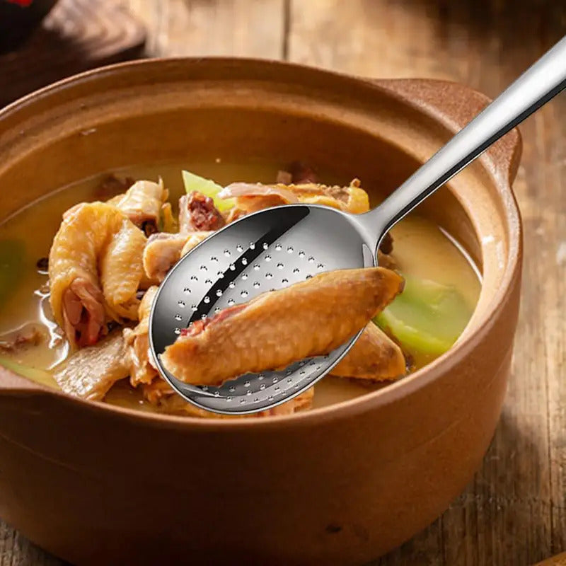 Serving Spoon: Stainless Steel Ladle - Heat Insulated Handle, Drain Hole