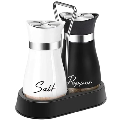 Glass Spice Bottle Adjustable Refillable Salt and Pepper Shakers with Shelf Spice Dispenser Pour Holes Kitchen Gadget