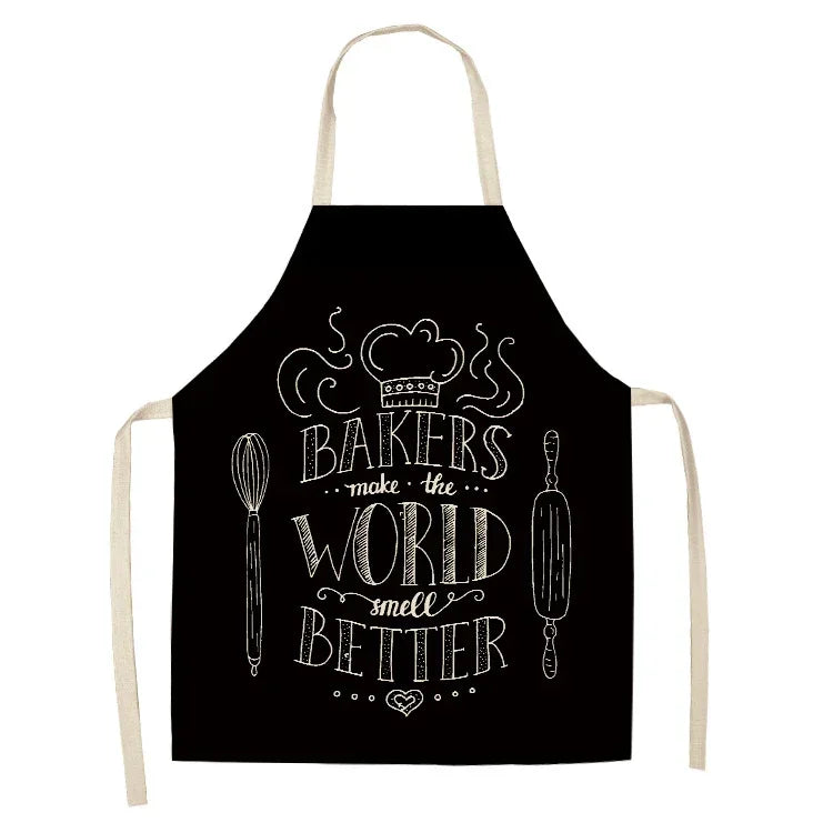 Apron: Alphabet Kitchen Aprons - Cotton Linen Bibs for Women