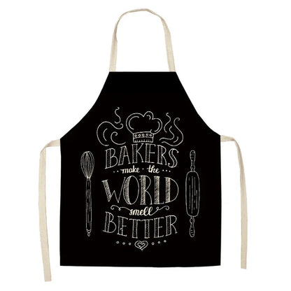 Apron: Alphabet Kitchen Aprons - Cotton Linen Bibs for Women