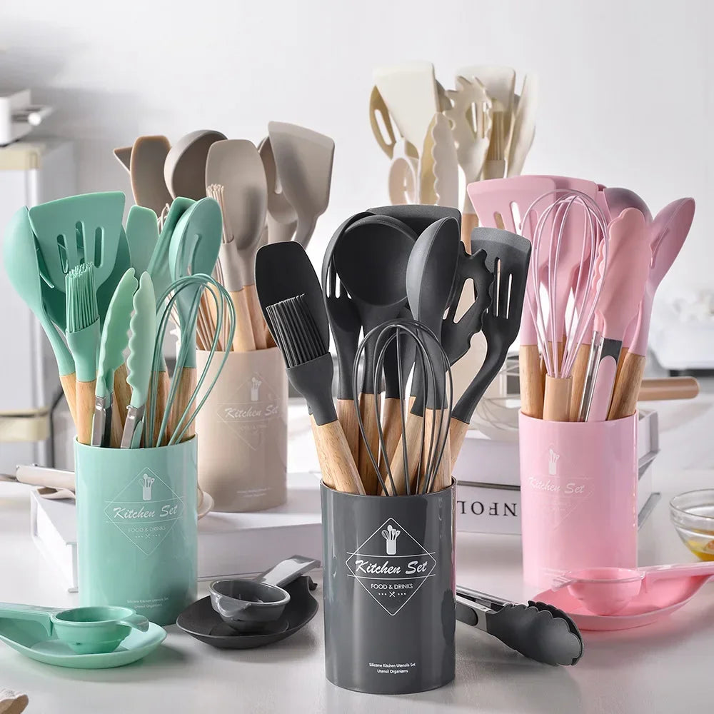 Silicone Kitchenware Utensils Set - 12PCS Non-Stick Cookware