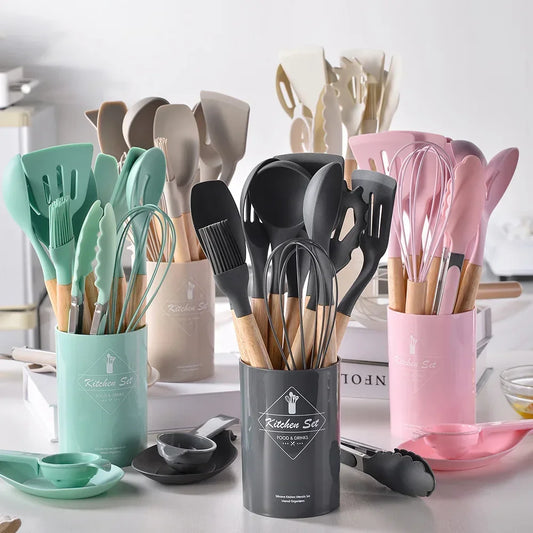 Silicone Kitchenware Utensils Set - 12PCS Non-Stick Cookware