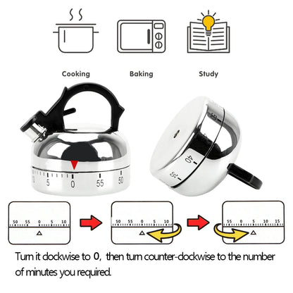 Kitchen Tool Gadgets 60 Minutes Kitchen Timer Kettle Shape Mechanical Timer Countdown Alarm Reminder Cooking Reminders Tools