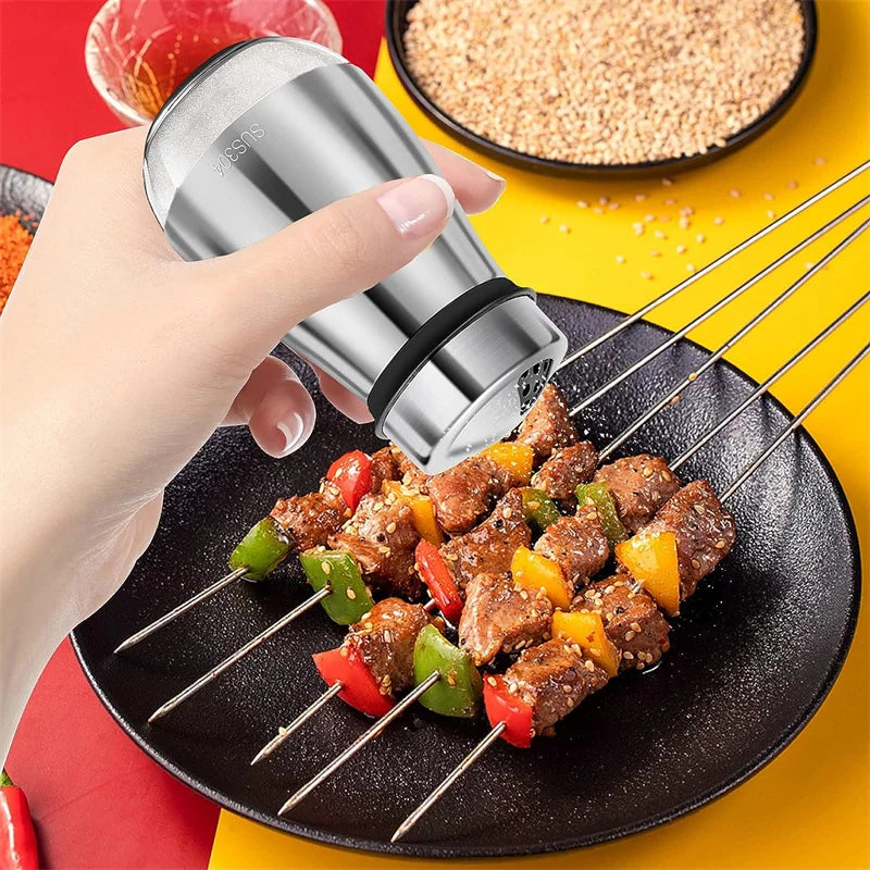 Stainless Steel Glass Bottom Salt and Pepper Seasoning Shaker Spice Dispenser Pepper Shaker BBQ Kitchen Gadgets Salt Containeri